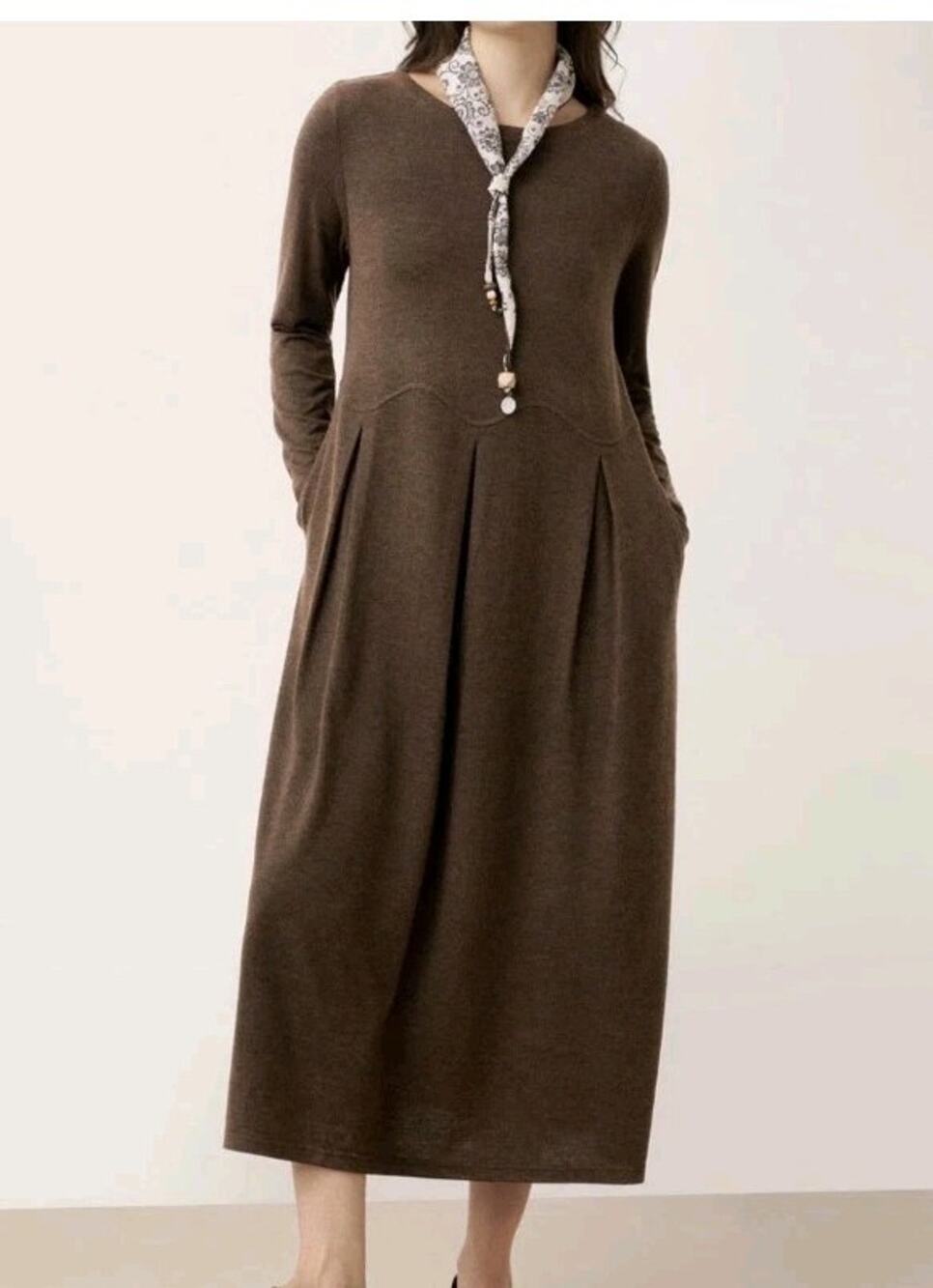 Lintico Midi Dress 2XL Calista Wool Arc-Panel Sculpted Pleat Pocket Office Siren